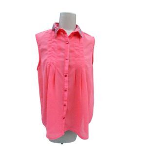 Saddle River Hot Coral Pink Embroidered Collar Sleeveless Southwest Blouse Sz M